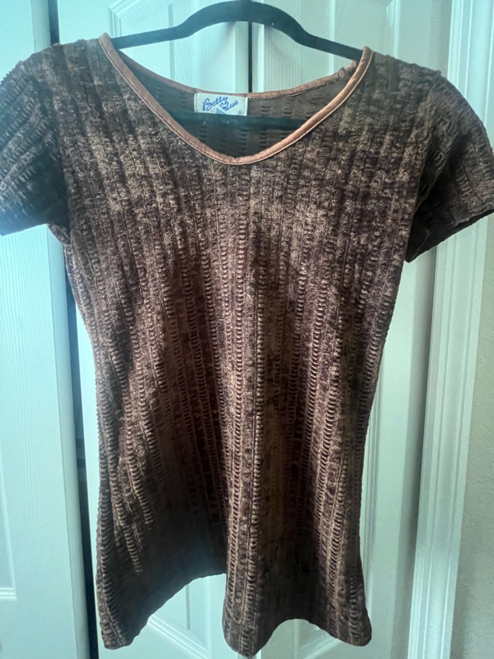 Vintage Betty Blue Textured Velvet Chocolate Brown & Cocoa Top size Medium